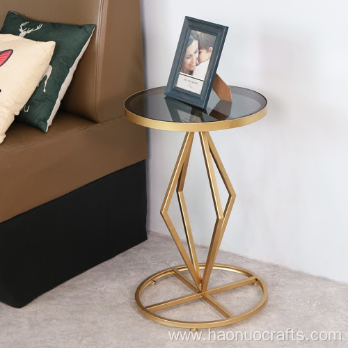 iron golden tempered table glass small round table